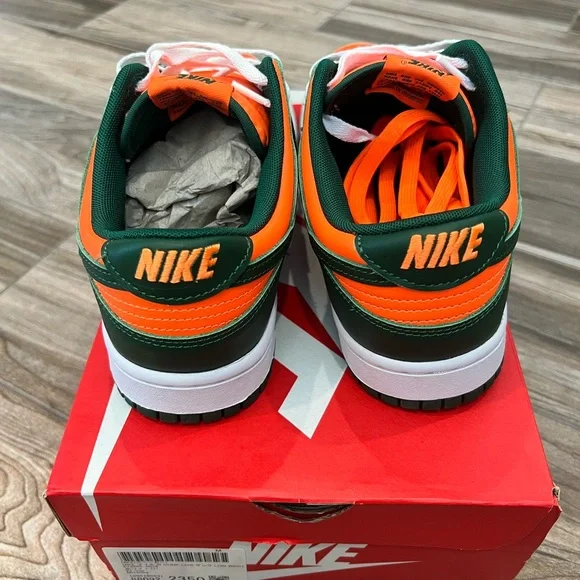 Nike Dunk Low Miami Hurricanes Gorge Green Total Orange Men's Size 9 - Picture 5 of 7